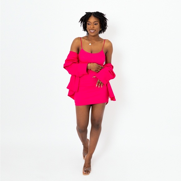 Pink Tailored Mini Dress Set with Oversized Structured Shirt - S - - Picture 3 of 3